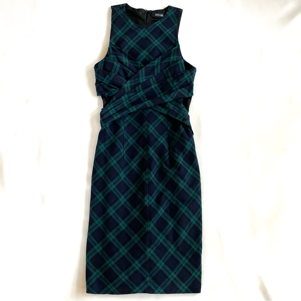 DO+BE Dress Women’s Cutout Wrap Midi Tartan ‘Plaid Behavior' Small